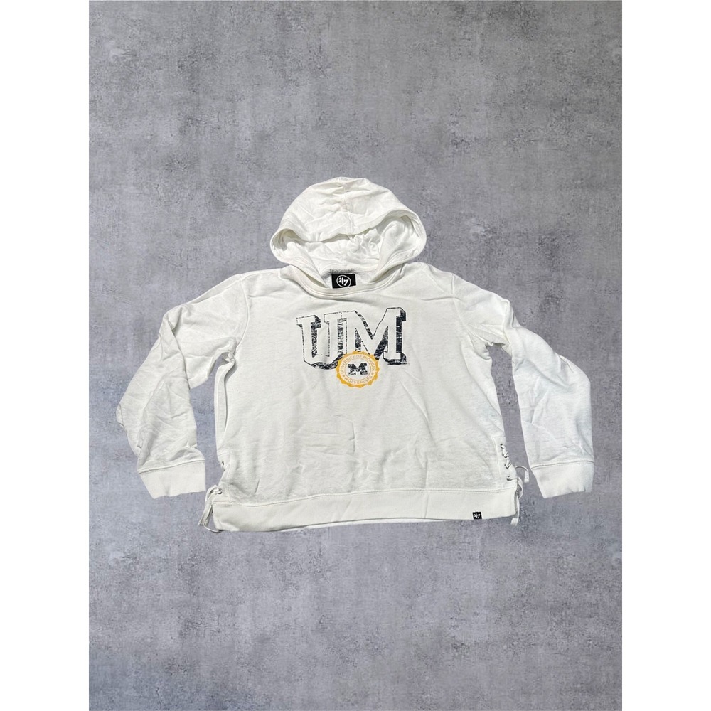 47 Brand Michigan Wolverines Hoodie Womens XL White Lace Up Side Pullover